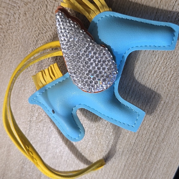 Blue Pegasus Leather Keychain /Bag Charm with Silver AB Rhinestone Wings 💫 NWOT - Picture 5 of 5